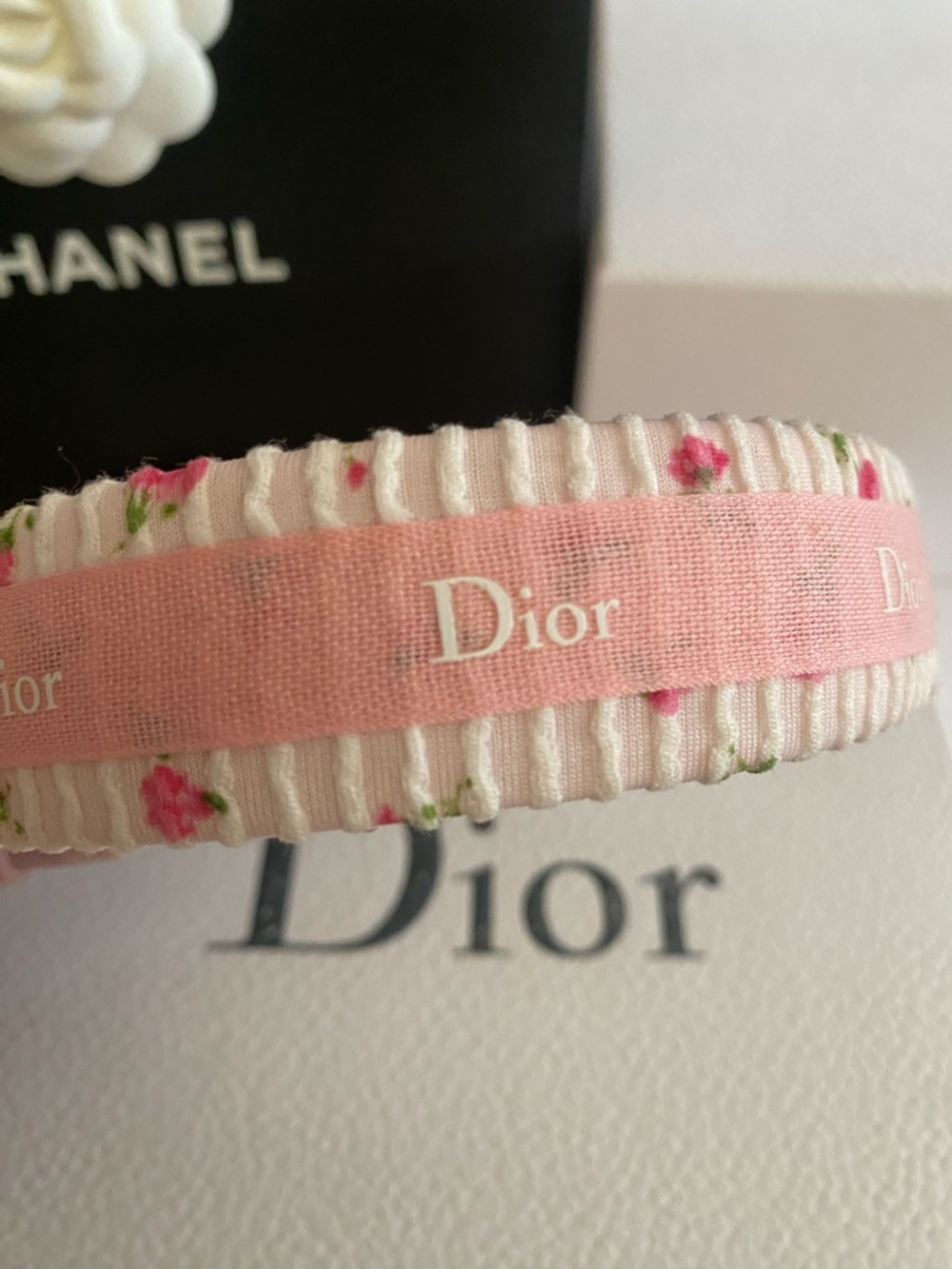 Dior Ribbn Pink and Cream Floral Headband - Picture 5 of 5